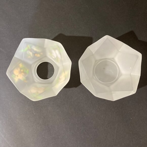 Vtg Westmoreland Satin Glass Fairy Lamp Monarch Butterflies Pentagon Frosted 2pc - Picture 5 of 10